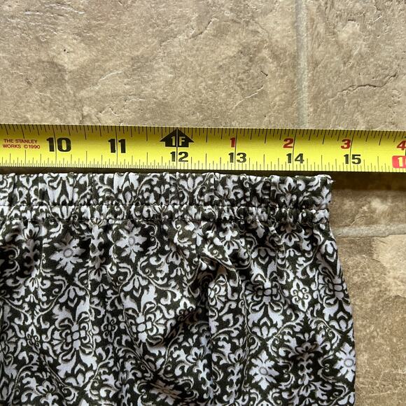 Womens Wide Leg Pants Green Damask Print Stretchy Boho Hippie Festival Beachy - Picture 4 of 8